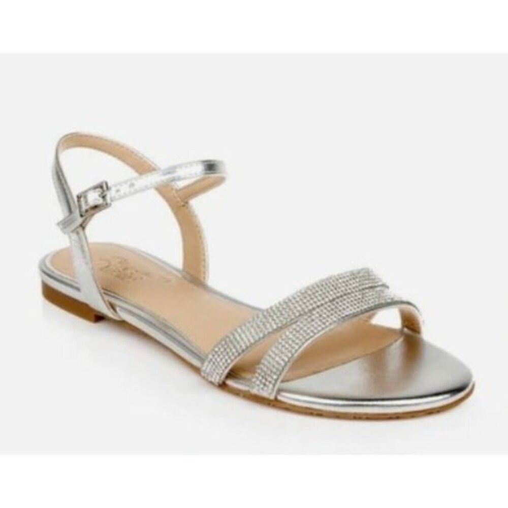 NEW Badgley Mischka Silver Metallic Bridget Embellished Open Toe Sandals Size 5